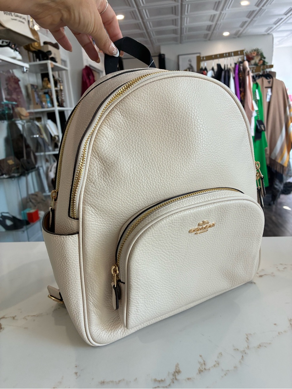 Coach Court backpack Chalk Pebbled Leather Backpack with Gold Hardware NWT